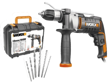 Дрель-шуруповерт ударная WORX WX318 электрическая 220V, 810Вт, в кейсе