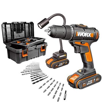 Набор дрель-шуруповерт аккумуляторная WORX WX101.9 + фонарь аккумуляторный WORX WX028.9 20В, 2x1.5Ah, ЗУ 0,4А, набор оснастки 35шт, ящик