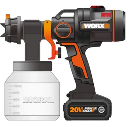 Краскопульт WORX WX020.9 20V бесщеточный аккумуляторный, Без аккумулятора и зарядного устройства