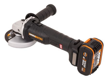Угловая шлифмашина бесщёточная аккумуляторная WORX WX813, 115мм, 20В, 4Ач х1, ЗУ 2А