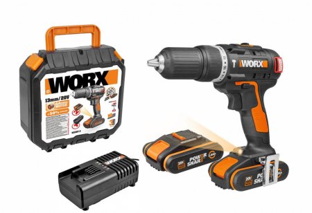 Дрель-шуруповерт ударная WORX WX367 аккумуляторная 20V 40Нм, бесщеточная, 2 аккумулятора по 1,5 Ач + зарядное устройство, в кейсе Дрель-шуруповерт ударная WORX WX367 аккумуляторная 20V 40Нм, бесщеточная, 2 аккумулятора по 1,5 Ач + зарядное устройство, в кейсе