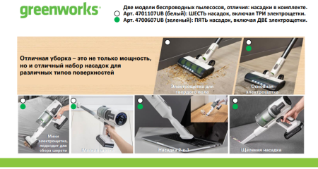 Пылесос вертикальный GREENWORKS G24SVK4D 24V (500 Вт) аккумуляторный