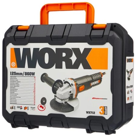 Угловая шлифмашина WORX WX712 электрическая 220V, 860Вт, 125мм, в кейсе