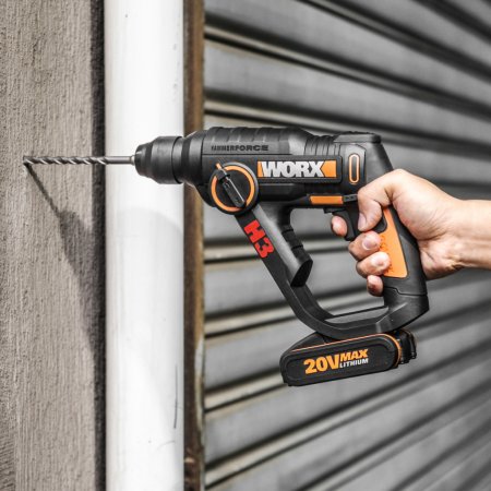 Перфоратор WORX WX390.1 H3, аккумуляторный 20V 1,2Дж, 2 аккумулятора по 2 Ач + зарядное устройство, в кейсе