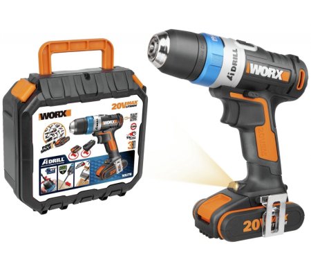 Умная дрель-шуруповерт аккумуляторная WORX WX178.9 AiDrill, 20Нм, 20В, 1 аккумулятор 2 Ач + зарядное устройство, в кейсе