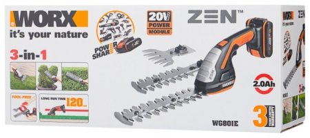 Ножницы для стрижки травы и кустарников WORX WG801E.9, Без аккумулятора и зарядного устройства