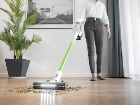 Пылесос вертикальный акк. Greenworks SV24532, 24V, б/щет, 350 Вт, 21 кПа, электрощетка, 3 насадки, LED, белый+зеленый