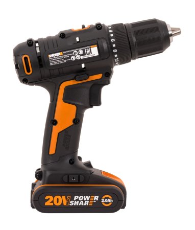 Дрель-шуруповерт аккумуляторная WORX WX108, 50Нм, 20В, 2Ач x2, ЗУ 2А, кейс