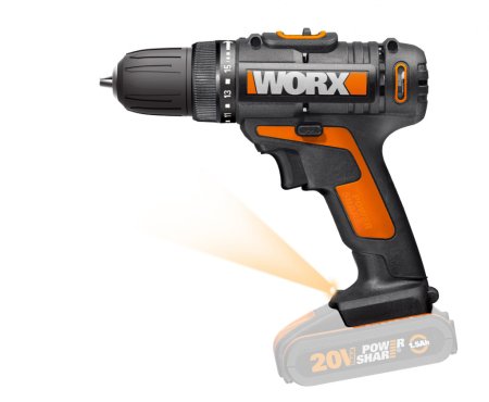 Дрель-шуруповерт WORX WX101.9 аккумуляторная 20В, 30Нм, Без аккумулятора и зарядного устройства