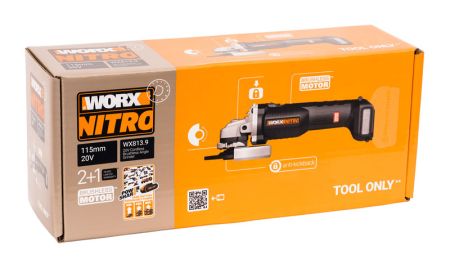 Угловая шлифмашина бесщёточная аккумуляторная WORX WX813.9, 115мм, 20В, без АКБ и ЗУ