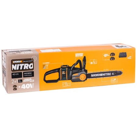 Цепная пила аккумуляторная WORX NITRO WG385E.9 40V, 40 см, бесщеточная, Без аккумулятора и зарядного устройства