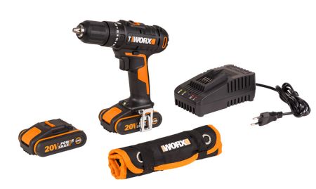 Дрель-шуруповерт ударная аккумуляторная WORX WX370, 50Нм, 20В, 2Ач x2, ЗУ 2А, кейс