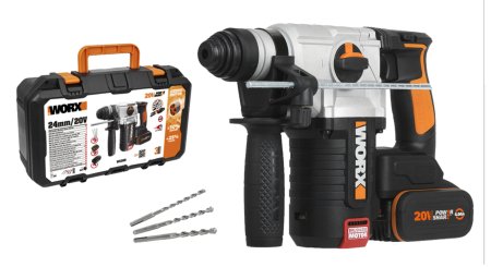 Перфоратор WORX WX380.9 20V 2,2 Дж бесщеточный аккумуляторный, 1 аккумулятор 4 Ач + зарядное устройство